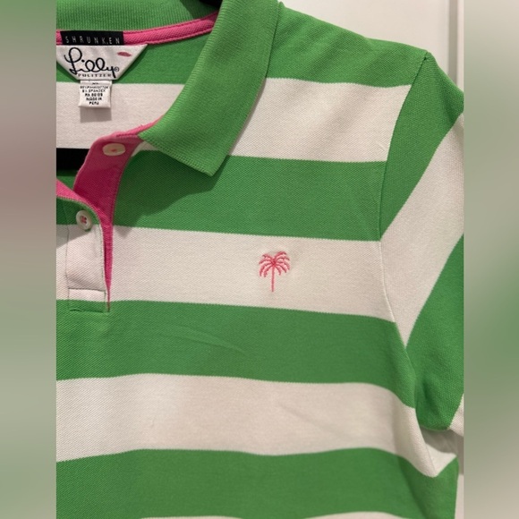 Lilly Pulitzer vintage green & white stripe short sleeve polo shirt XL academia - Picture 5 of 8